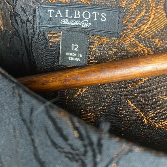 Talbots Bronze & Black Floral Brocade Fit & Flare Dress | Size 12 - Picture 2 of 10